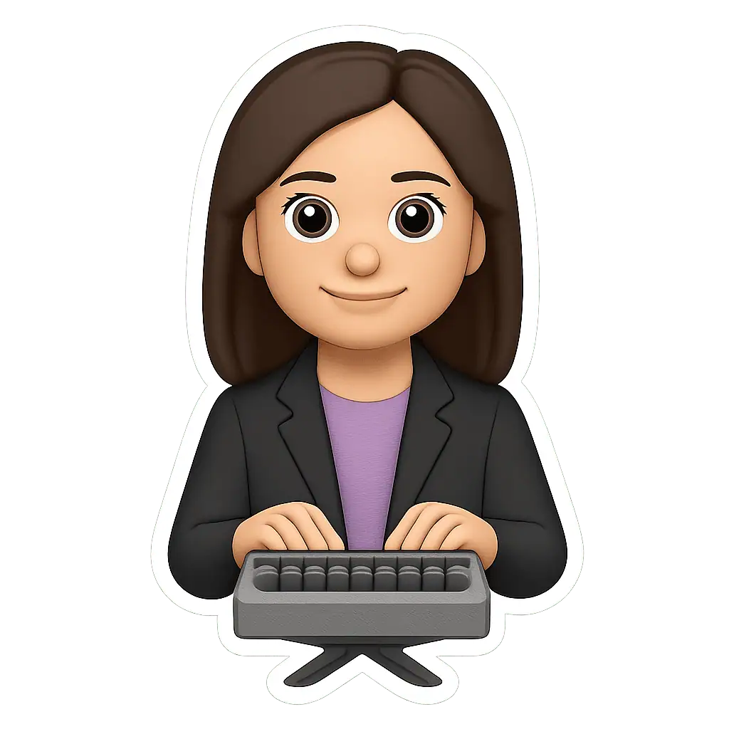 A sticker of a court reporter