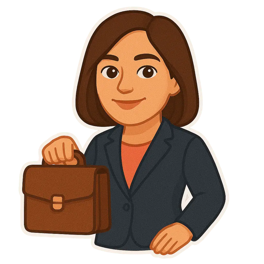 A sticker of a defense attorney holding briefcase