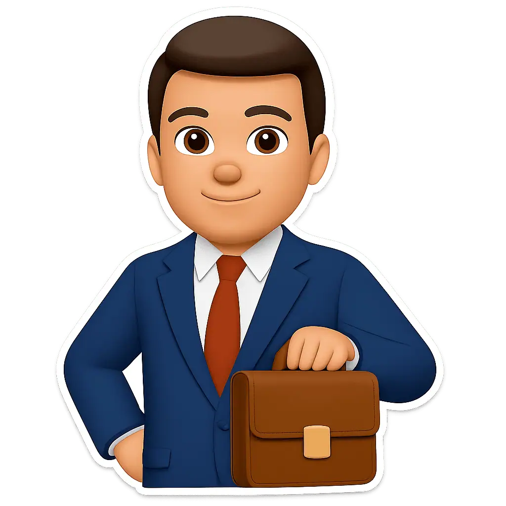 A sticker of a prosecutor holding briefcase
